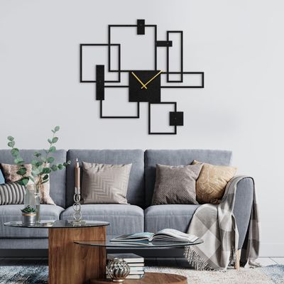 SIGNLEADER Metal Wall Clock Wall Art Decor, Black Square Wall Sculpture Clock Silent Battery Operated Hangings Home Decoration for Living Room, Bedroom, Kitchen, Bathroom - 24" Black