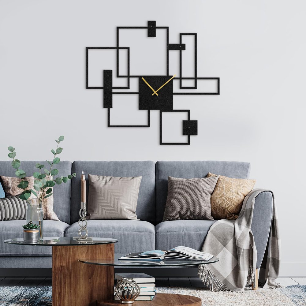 SIGNLEADER Metal Wall Clock Wall Art Decor, Black Square Wall Sculpture Clock Silent Battery Operated Hangings Home Decoration for Living Room, Bedroom, Kitchen, Bathroom - 24" Black
