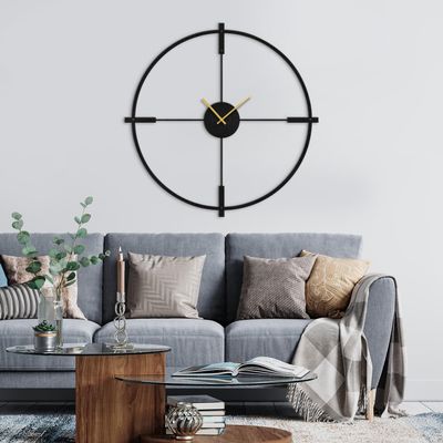 SIGNLEADER Metal Wall Clock Wall Art Decor, Round Wall Sculpture Clock Silent Battery Operated Hangings Home Decoration for Living Room, Bedroom, Kitchen, Bathroom - 36" Black