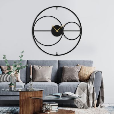 SIGNLEADER Metal Wall Clock Wall Art Decor, Rounds Wall Sculpture Clock Silent Battery Operated Hangings Home Decoration for Living Room, Bedroom, Kitchen, Bathroom - 30" Black