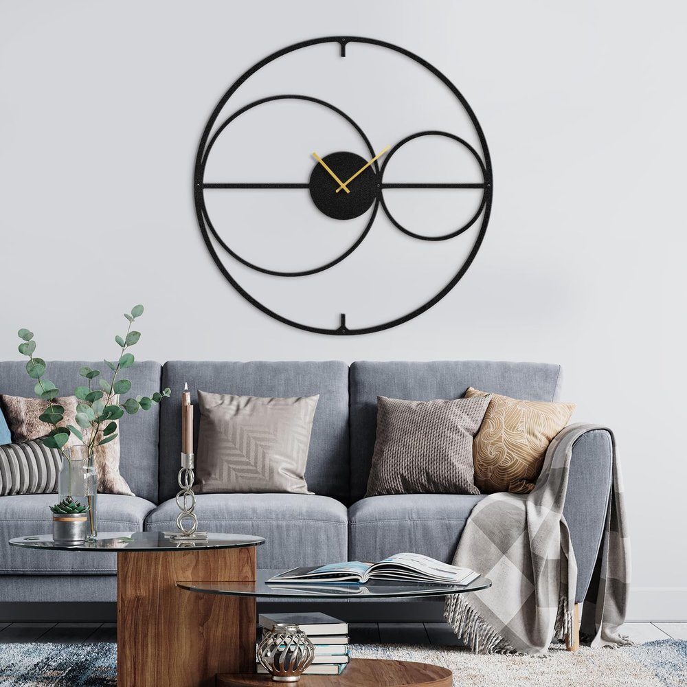 SIGNLEADER Metal Wall Clock Wall Art Decor, Rounds Wall Sculpture Clock Silent Battery Operated Hangings Home Decoration for Living Room, Bedroom, Kitchen, Bathroom - 30" Black