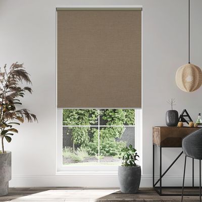HOTSOON Blackout Cordless Roller Blinds for Indoor Windows, Natural Linen Fabric Roller Shades Thermal Insulated roll up Shades UV Protection Privacy Blinds, Beige, 70" W x 56" H