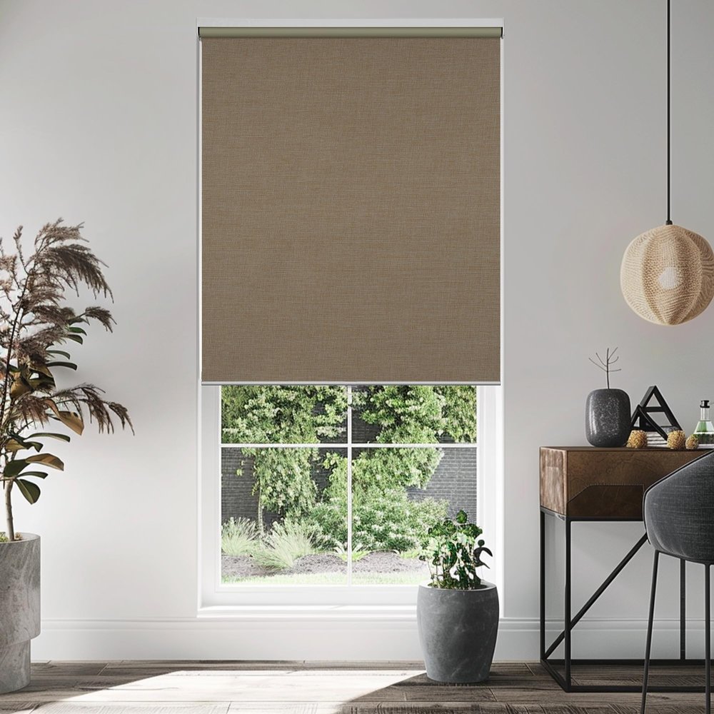HOTSOON Blackout Cordless Roller Blinds for Indoor Windows, Natural Linen Fabric Roller Shades Thermal Insulated roll up Shades UV Protection Privacy Blinds, Beige, 70" W x 56" H