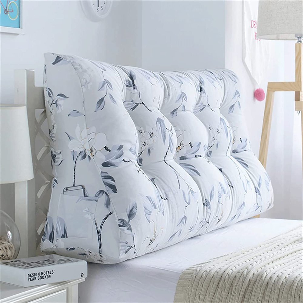 MGEMJMJ Bolster Triangular Headboard Backrest Positioning Support Reading Wedge Pillow Thicken Lumbar Pillow Removable Cover(Size:55x30x60cm,Color:B)
