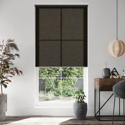 HOTSOON Light Filtering Cordless Roller Blinds for Indoor Windows, Natural Linen Fabric Roller Shades Thermal Insulated roll up Shades UV Protection Privacy Blinds, Brown, 72" W x 44" H