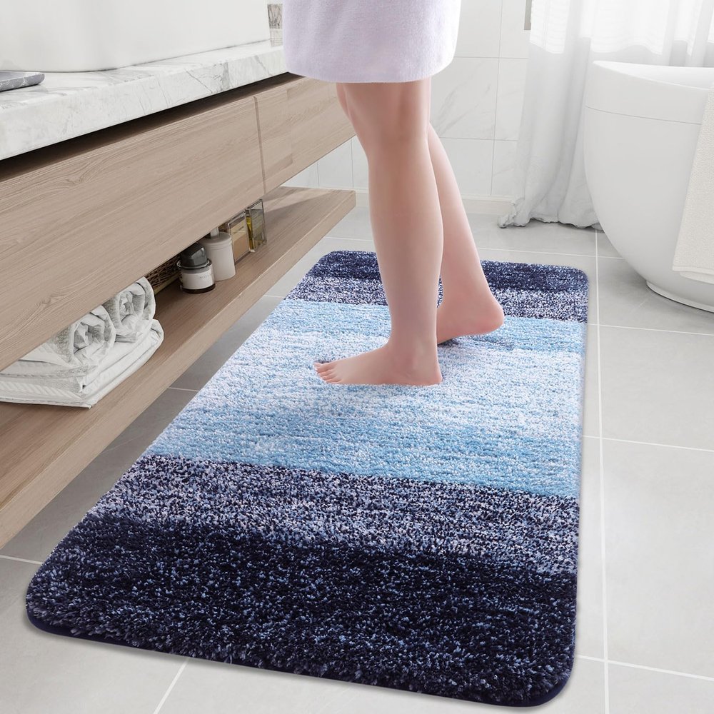 Arotive Microfiber Bathroom Rugs, Shaggy Soft and Absorbent Bath Rug, Non-Slip, Thick Plush Machine Washable Dry Bath Mats for Bathroom, Tub and Shower, 54x24, Blue, Rectangular