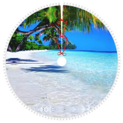 Lustrous Tropical White Sand Beach and Ocean Printed Christmas Tree Skirt Enrich Your Home with Seasonal Decorations, The Must-Have