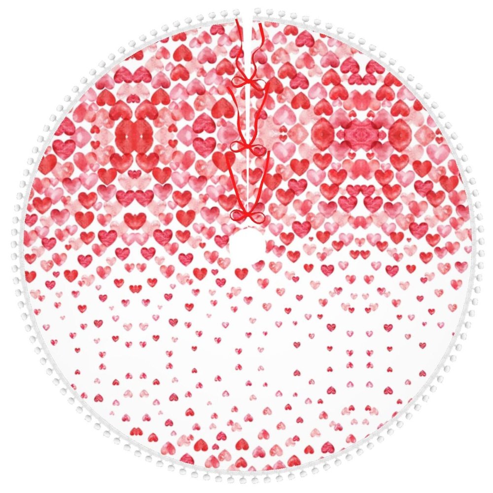 Lustrous Falling Red Hearts Printed Christmas Tree Skirt  Enrich Your Home with Seasonal Decorations, The Must-Have