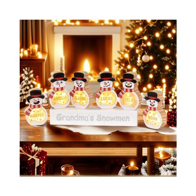 callie Personalized Snowman Wooden Christmas Decoration Indoor Home Decor with LED Light Winter Christmas Table Decor Name Block Sign Christmas Decorations for Family(10 Snowmen)