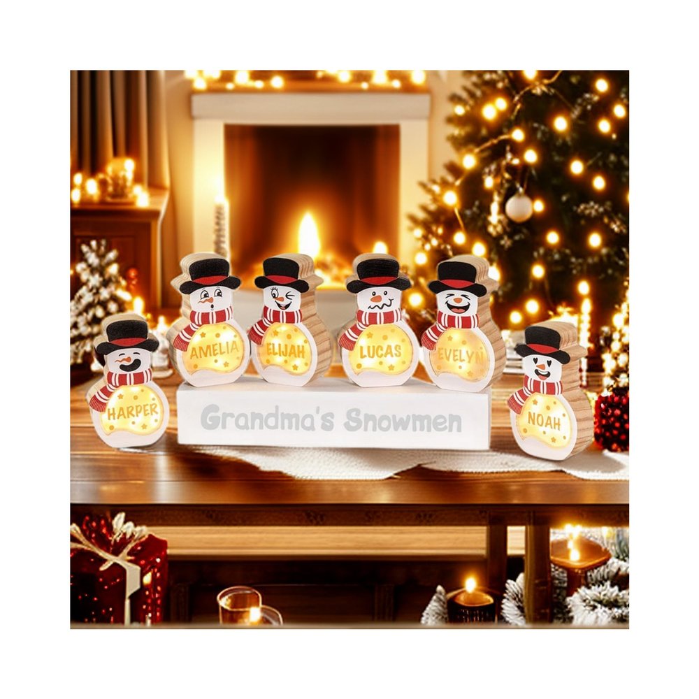 callie Personalized Snowman Wooden Christmas Decoration Indoor Home Decor with LED Light Winter Christmas Table Decor Name Block Sign Christmas Decorations for Family(10 Snowmen)