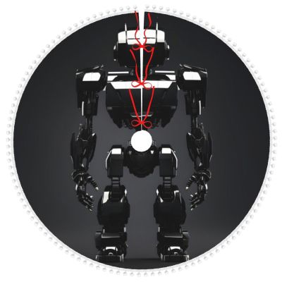 Lustrous Black Robot Printed Christmas Tree Skirt Enrich Your Home with Seasonal Decorations, The Must-Have