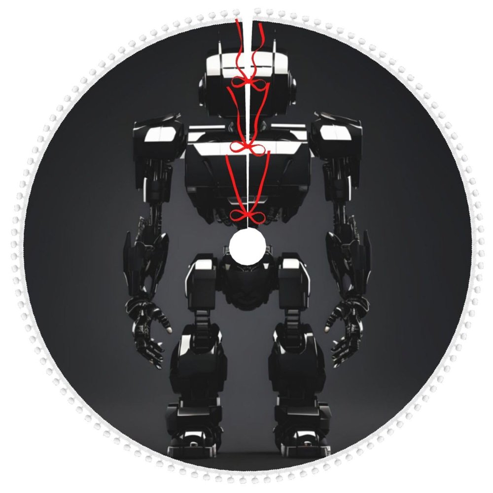 Lustrous Black Robot Printed Christmas Tree Skirt Enrich Your Home with Seasonal Decorations, The Must-Have