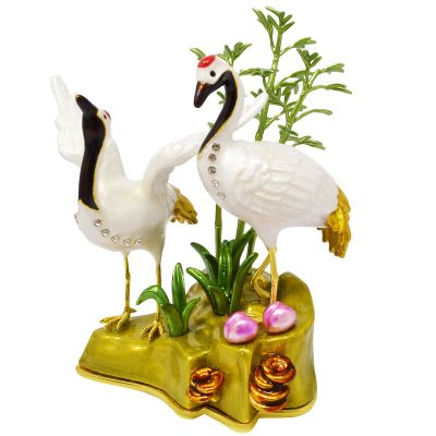 Feng Shui Statue Pair of Crane with Peaches & Bamboo Statue Home Office Decor Longevity Auspiciousness Sculpture New Year Gift W5514