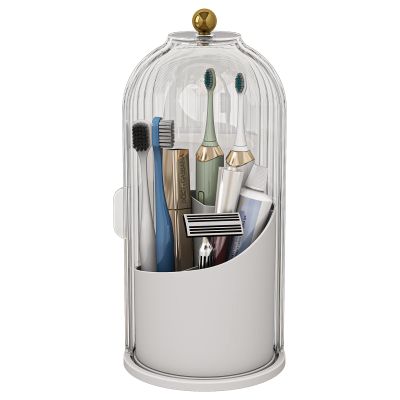 Zufudo Dustproof Toothbrush Holders with Cover, Rotating Electric Toothbrush and Toothpaste Holder for Bathroom Countertop, 3 Slots Makeup Brushes Organizer, Transparent
