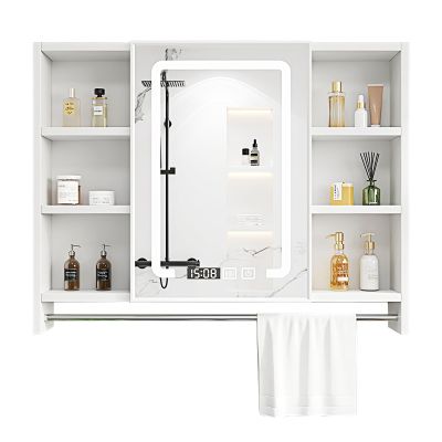 DELURA Bathroom Mirror with Storage Bathroom Medicine Cabinet with Mirror Wall Mount LED Mirror Medicine Cabinet, Anti-Fog Memory Function with Storage Space