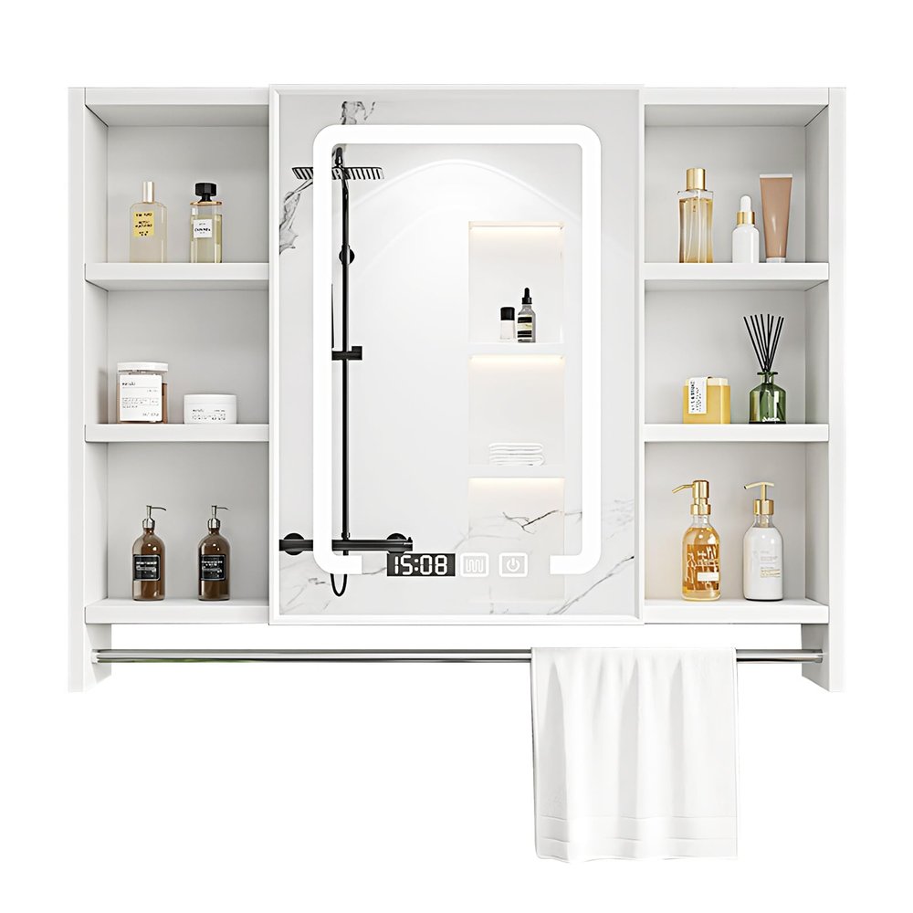 DELURA Bathroom Mirror with Storage Bathroom Medicine Cabinet with Mirror Wall Mount LED Mirror Medicine Cabinet, Anti-Fog Memory Function with Storage Space