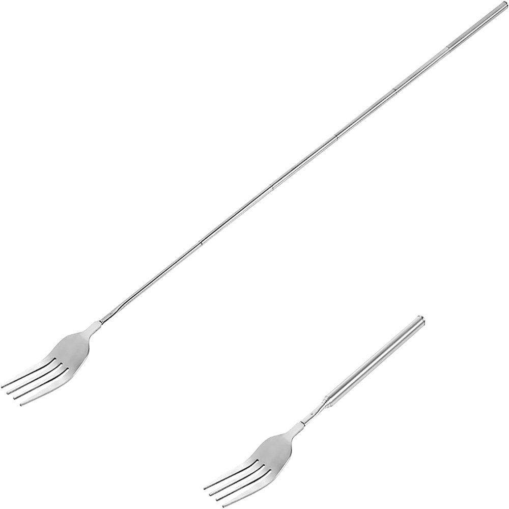 Chazcool Extendable Fork, Telescoping Fork, Extended Stainless Steel Retractable Long Extending for Eating Dinner Fruit Dessert BBQ 8.7 to 25.4 Inch (1 pcs)