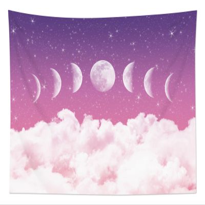 HVEST Moon Phase Tapestry Pink Cloud and Moon on Purple Galaxy Space Tapestry for Bedroom,Nature Landscape Tapestry Wall Hanging for Living Room Dorm Home Wall Decor,60L X 80W inches