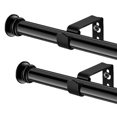 Curtain Rods 2 Pack 5/8 inch Black Curtain Rods for Windows 30 to 116 Inch with Brackets Easy to Install for Bedroom Living room Kitchen