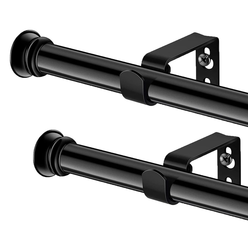 Curtain Rods 2 Pack 5/8 inch Black Curtain Rods for Windows 30 to 116 Inch with Brackets Easy to Install for Bedroom Living room Kitchen
