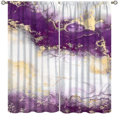 Marble Curtains,Ombre Marble Texture Abstract Window Treatments for Bedroom Living Room,Modern Home Vintage Stone Printed Living Room Decor Fabric,Purple White 63x63in