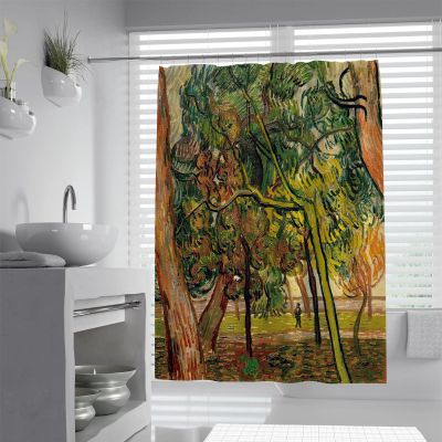 SHUODAOCO Green Forests Shower Curtain Watercolor Bathroom Shower Curtain Set with Hooks The Pine Trees in The Garden of The Asylum by Classic Art 108Wx72L