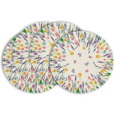 Artoid Mode Lavender Tulip Spring Round Placemats Set of 4, 14 Inch Seasonal Summer Rustic Vintage Table Mats for Party Kitchen Dining Decoration