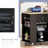 Royard Oaktree Kitchen Island with Drop-Leaf Countertop and Power Outlet, Mobile Kitchen Cart with Cabinet, Drawers, Open Shelves, Wood Storage Rolling Trolley on Wheels with Wine Rack, Black view 3