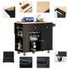 Royard Oaktree Kitchen Island with Drop-Leaf Countertop and Power Outlet, Mobile Kitchen Cart with Cabinet, Drawers, Open Shelves, Wood Storage Rolling Trolley on Wheels with Wine Rack, Black view 4
