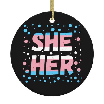 She Her Trans Pride Unique Circular Christmas Tree Ceramic Hanging Radiate Holiday Elegance Home Decor3