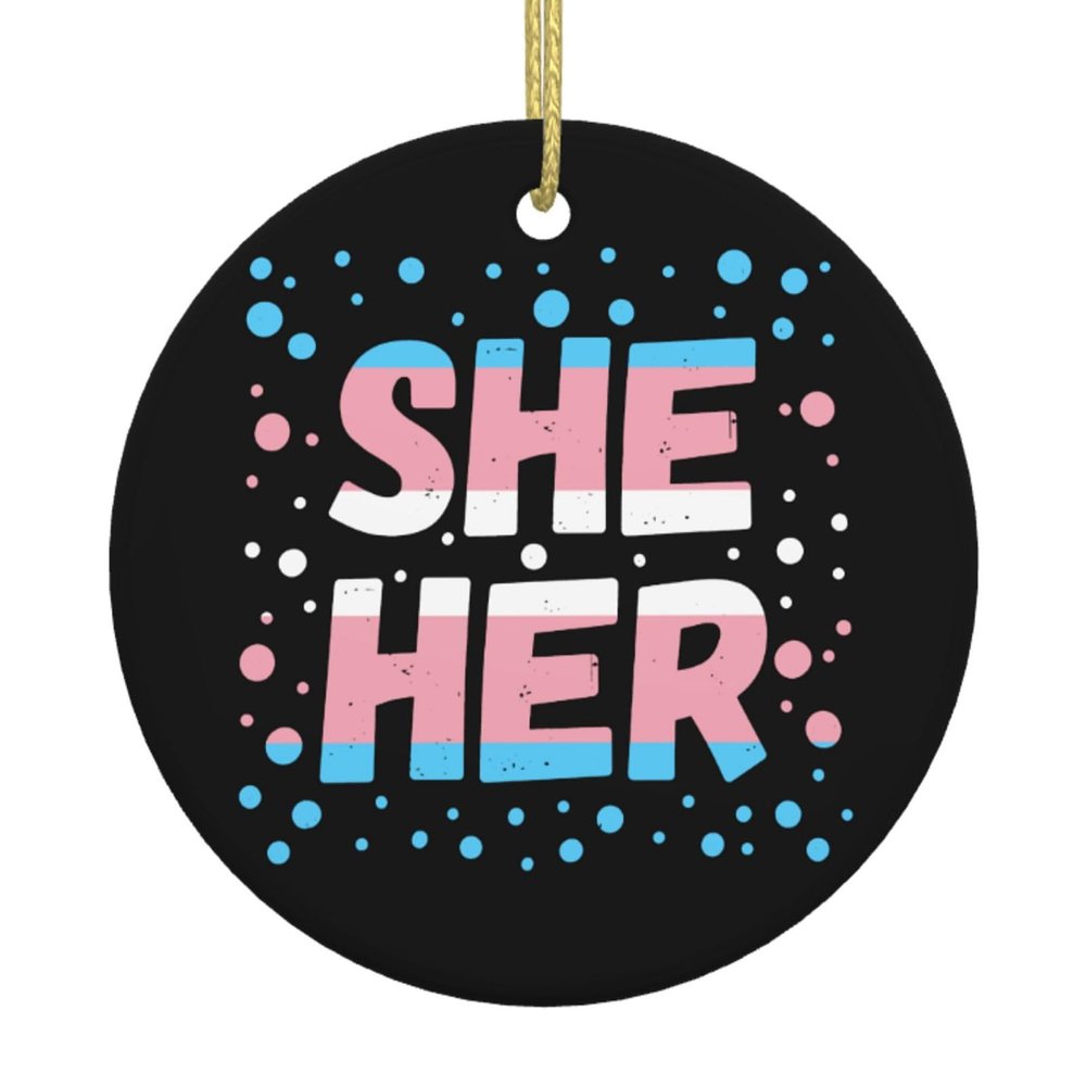 She Her Trans Pride Unique Circular Christmas Tree Ceramic Hanging Radiate Holiday Elegance Home Decor3