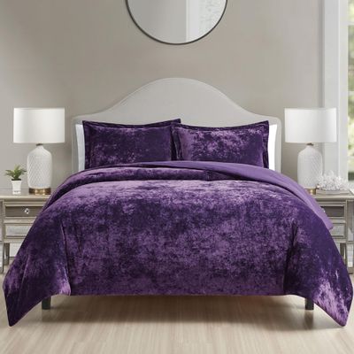 HUMESIIL Luxury Velvet Queen Comforter Set, 3 Pieces Reversible Comforters Queen Size with 2 Pillow Shams, Brushed Solid Microfiber Back, All Season Cozy, Soft, Warm, Lightweight (Purple90x90 Inch)