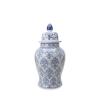 HUHJYUGE Blue and White Ginger Jar, Ceramic Chinoiserie Decorative Jars for Home, Office, Flower Vase Pocelain, Glossy Vase for Table, Living Room, Bookshelf, Centerpieces (34x65cm) view 1