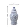 HUHJYUGE Blue and White Ginger Jar, Ceramic Chinoiserie Decorative Jars for Home, Office, Flower Vase Pocelain, Glossy Vase for Table, Living Room, Bookshelf, Centerpieces (34x65cm) view 2