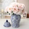 HUHJYUGE Blue and White Ginger Jar, Ceramic Chinoiserie Decorative Jars for Home, Office, Flower Vase Pocelain, Glossy Vase for Table, Living Room, Bookshelf, Centerpieces (34x65cm) view 3