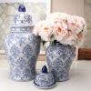 HUHJYUGE Blue and White Ginger Jar, Ceramic Chinoiserie Decorative Jars for Home, Office, Flower Vase Pocelain, Glossy Vase for Table, Living Room, Bookshelf, Centerpieces (34x65cm) view 4