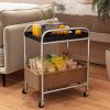 2 Tier Mobile Coffee Table, Square Snack Table with Breathable Storage Basket and Iron Frame, Modern Multifunctional End Table(Size:45 * 34 * 61CM,Color:C) view 4