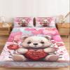 Cal King Fitted Bed Sheet Deep Pocket,Valentine's Day Love Balloons Bedding Sheet Soft Brushed Fitted Sheets,Cute Bear Dolls Hotel Luxury Fitted Bottom Sheet with Pillowcase Set view 1