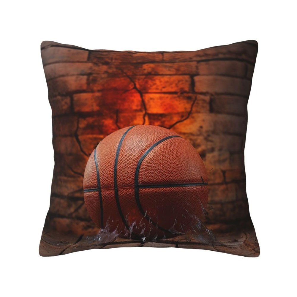 BTCOWZRV Throw Pillow Cover Basketball in Brick Wall Print Decorative Throw Pillows Soft Pillow Cases Square Cushion Case Christmas Pillow Covers for Couch Bed Sofa Farmhouse Decor 12"x12"