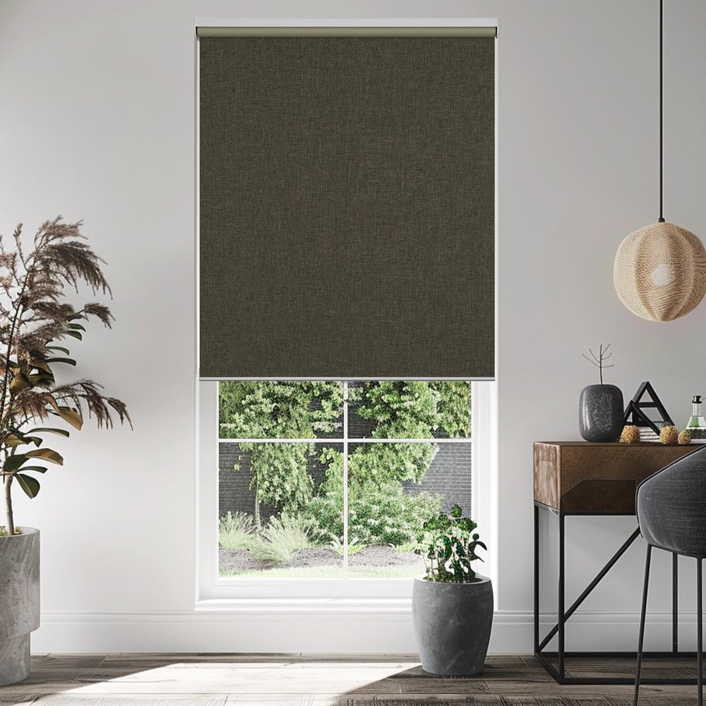 HOTSOON Blackout Roller Shades for Windows Cordless Linen Thermal Insulation Pull Down Roller Blinds, UV Protection, Blinds for Windows, Door, Brown, 23" W x 78" H