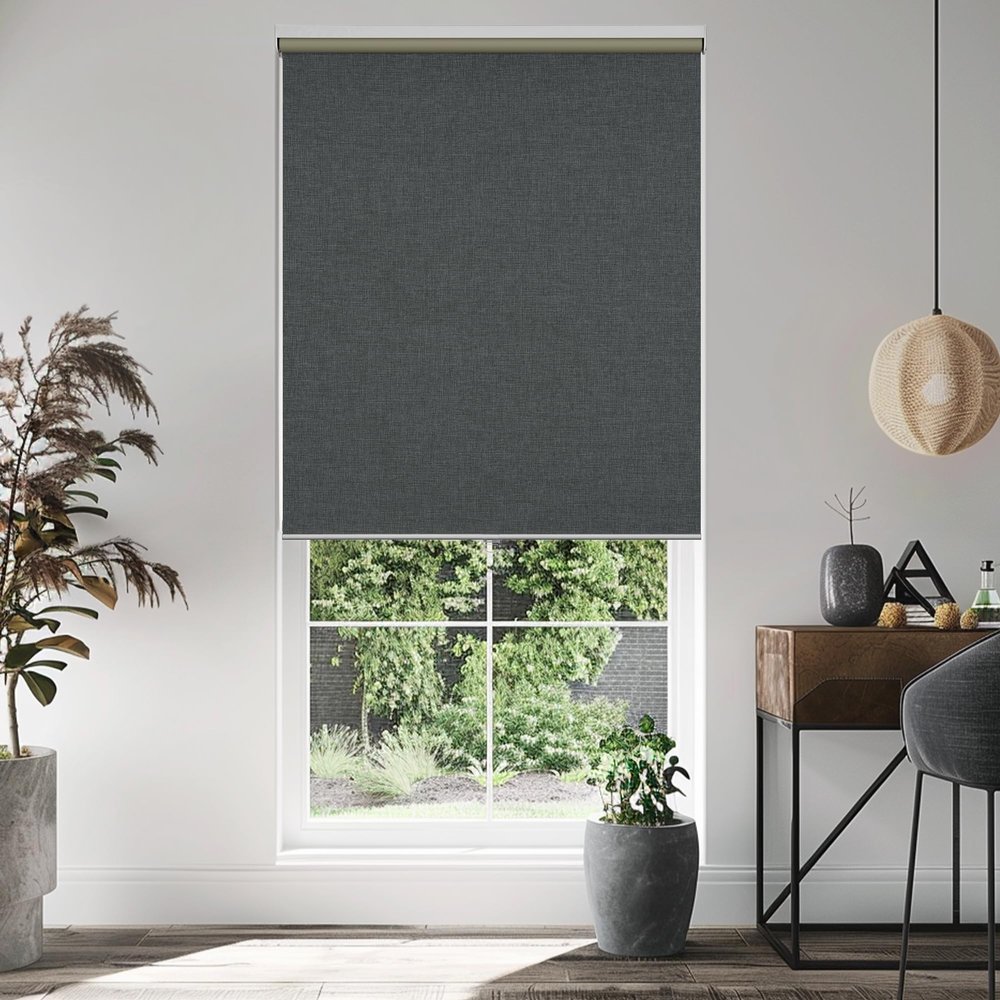 HOTSOON Blackout Roller Shades for Windows Cordless Linen Thermal Insulation Pull Down Roller Blinds, UV Protection, Blinds for Windows, Door, Gray, 69" W x 64" H