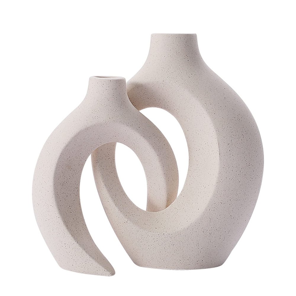 Ddewing 2Pcs European INS Style Ceramic Vase Ornament Set Creativity White Biscuits Crafts Vase Home Hydroponic Dried Flower Device Ceramic Dining Room Table Ornaments for Home (White)