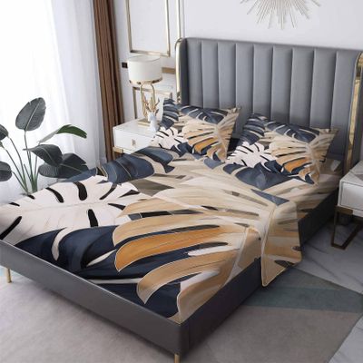 zcsm King Size Sheets Set - Monstera Bed Sheets, Tropical Bedding Sheets & Pillowcases, Soft Microfiber & Deep Pocket & Wrinkle Free Patterned Sheet Set, 1 Fitted Sheet, 1 Flat Sheet, 2 Pillow Cases