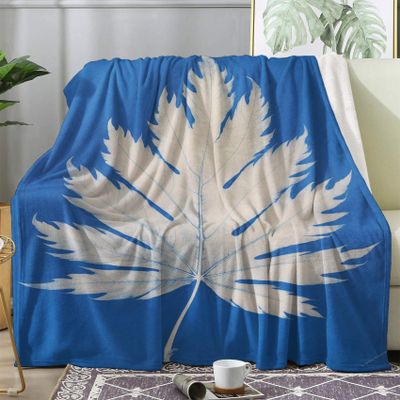 zcwl Leaf Blanket Twin XL Size, Blue Fleece Throw Blanket for Couch Bed Sofa, Simple Botanical Patterned Blankets and Throws, Super Soft Cozy Plush Flannel Blanket, 66x90, Decor & Gift