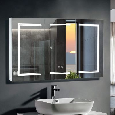 Lighted Medicine Cabinet for Bathroom, Medicine Cabinet with Mirror, Wall Mounted Bathroom Mirror with Storage, Anti-Fog 2 Doors Bathroom Wall Cabinet with LED Lights for Bathroom Vanity 48x28inch