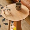 Rustic Side Table Wood End Table Side Table, Nightstand with Night Lights, Modern Bedside Table Night Stand for Bedroom, Round Small Coffee Table Tea Table with Storage Shelf for Living Room End Table view 3