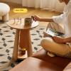 Rustic Side Table Wood End Table Side Table, Nightstand with Night Lights, Modern Bedside Table Night Stand for Bedroom, Round Small Coffee Table Tea Table with Storage Shelf for Living Room End Table view 4