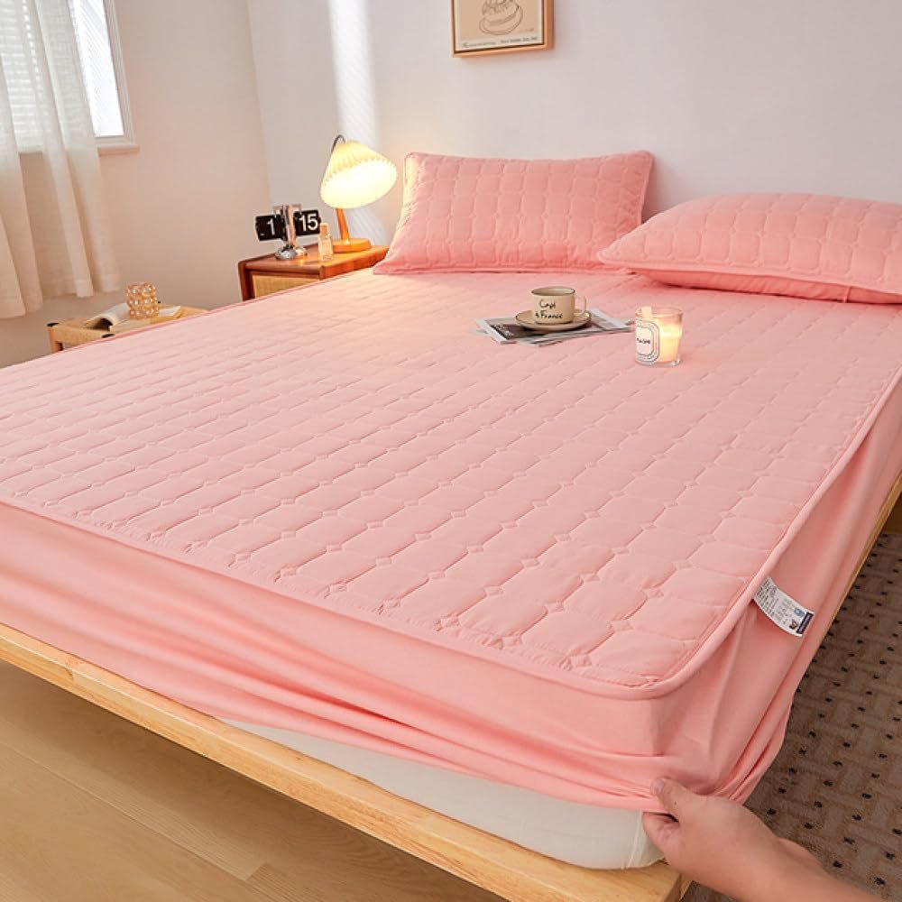Thickened Laminated Cotton Adjustable Fitted Sheet 160x200 Quilting Process Mattress Cover Solid Color,08,160x200x30cm