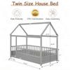 Zevemomo Twin House Bed for Kids, Wooden Montessori Bed with Fence and Roof for Toddlers, Kids Floor Bed Frame for Girls & Boys, Twin Grey view 2