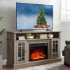 58" Farmhouse TV Stand with 23" Electric Fireplace Heater, Rustic Entertainment Center for TVs up to 65", Multi-Storage Cabinets, Stylish Home Decor for Cozy Living Rooms.(Gray) view 1